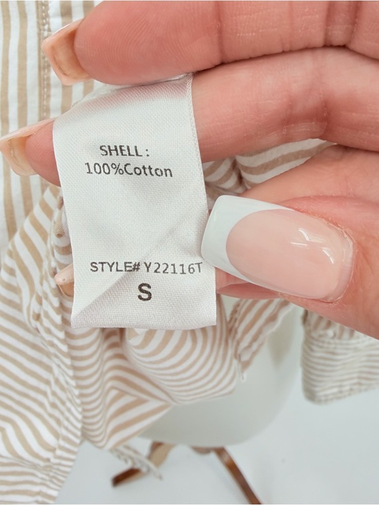 TUCKERNUCK Adair Tan White Striped Boyfriend Blouse in Beachwood Stripe - Picture 7 of 7